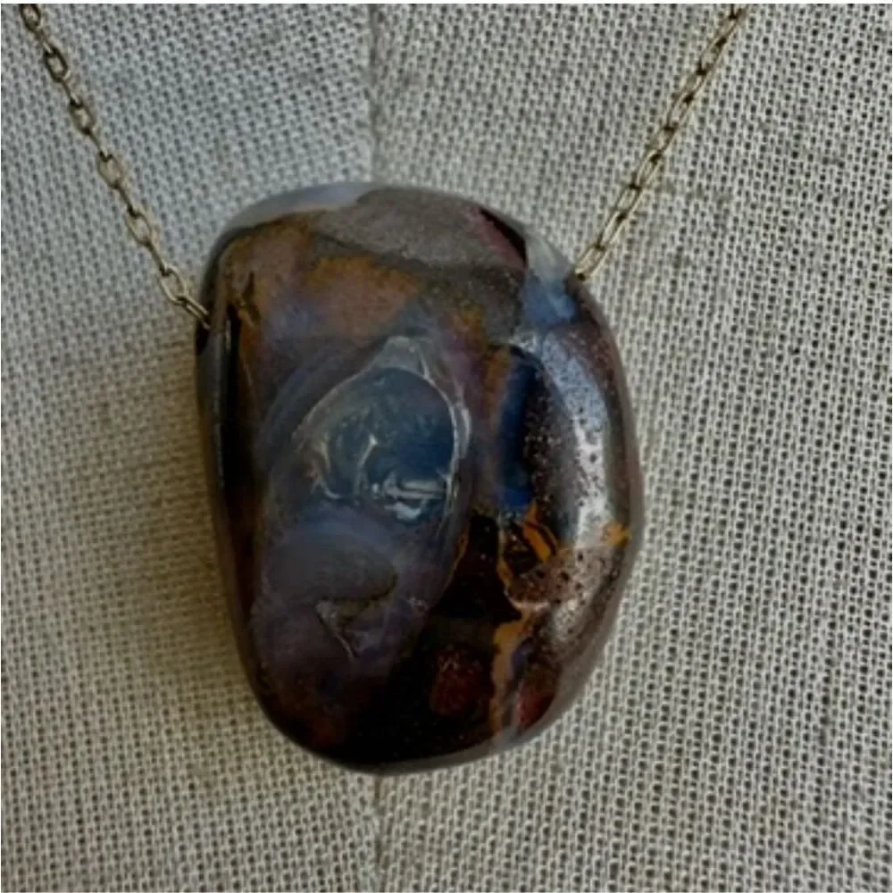 Gold filled boulder opal pendant necklace